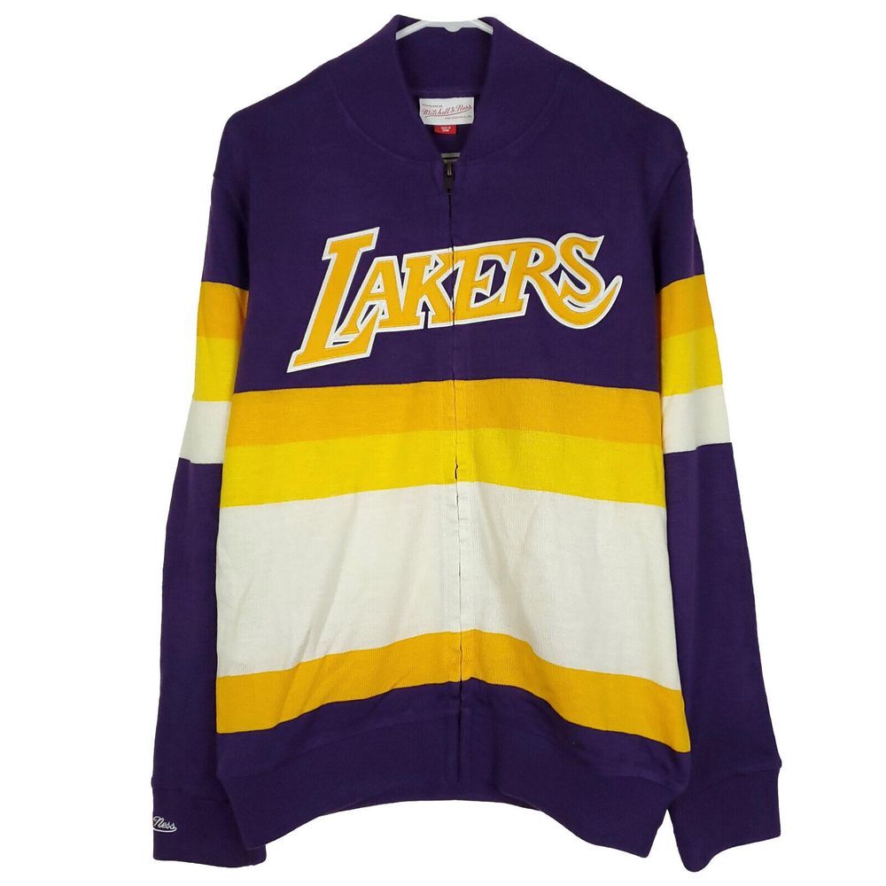 LA Lakers Mitchell & Ness NBA XS XSmall Knit Sweater Purple Gold White New